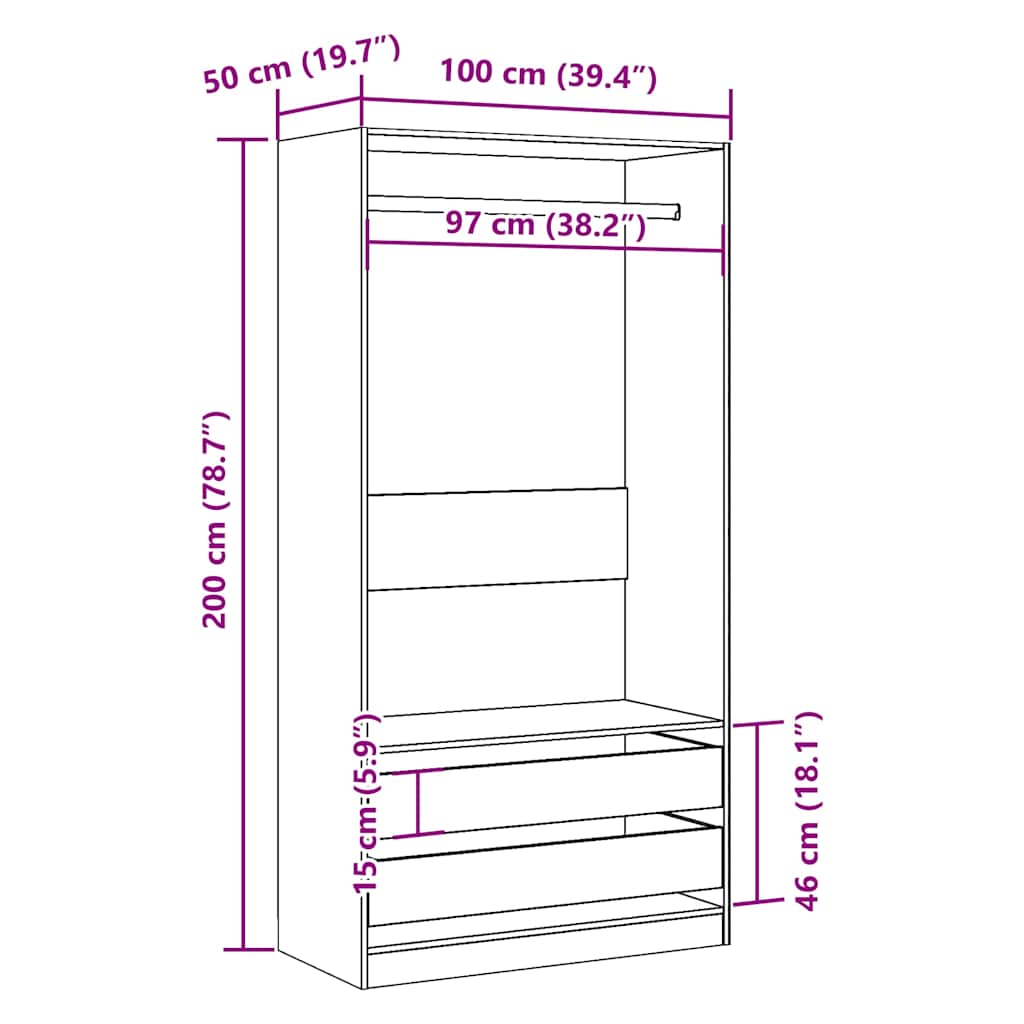 vidaXL Ντουλάπα Όψη Παλαιού Ξύλου 100x50x200εκ. από Επεξεργασμένο Ξύλο