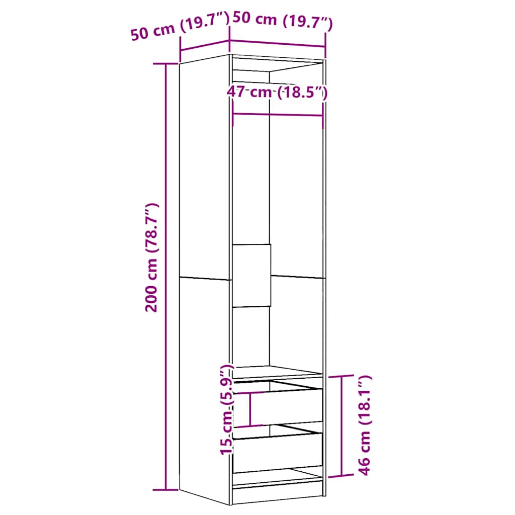vidaXL Ντουλάπα Όψη Παλαιού Ξύλου 50x50x200 εκ. από Επεξεργασμένο Ξύλο