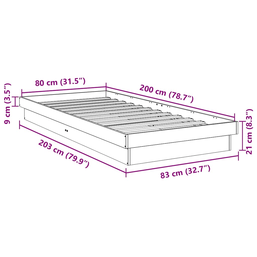 vidaXL Πλαίσιο κρεβατιού χωρίς στρώμα 80x200 cm Ξύλο μασίφ δρυός