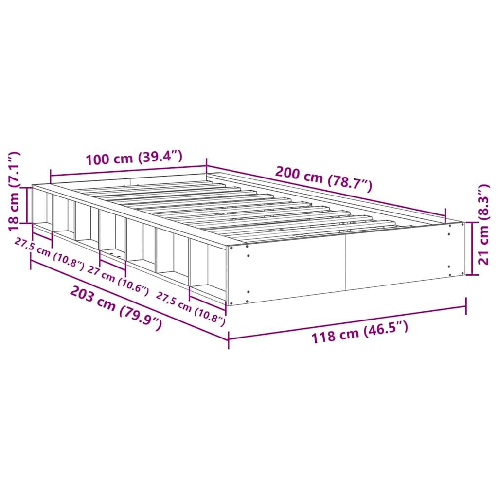 vidaXL Πλαίσιο κρεβατιού χωρίς στρώμα 100x200 cm μασίφ ξύλο δρυς