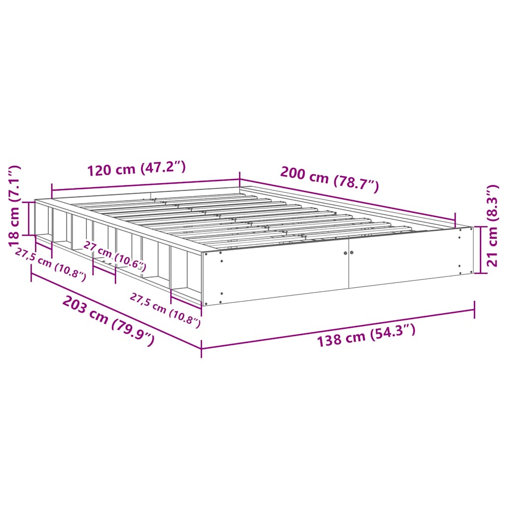 vidaXL Πλαίσιο κρεβατιού χωρίς στρώμα 120x200 cm μασίφ ξύλο δρυς