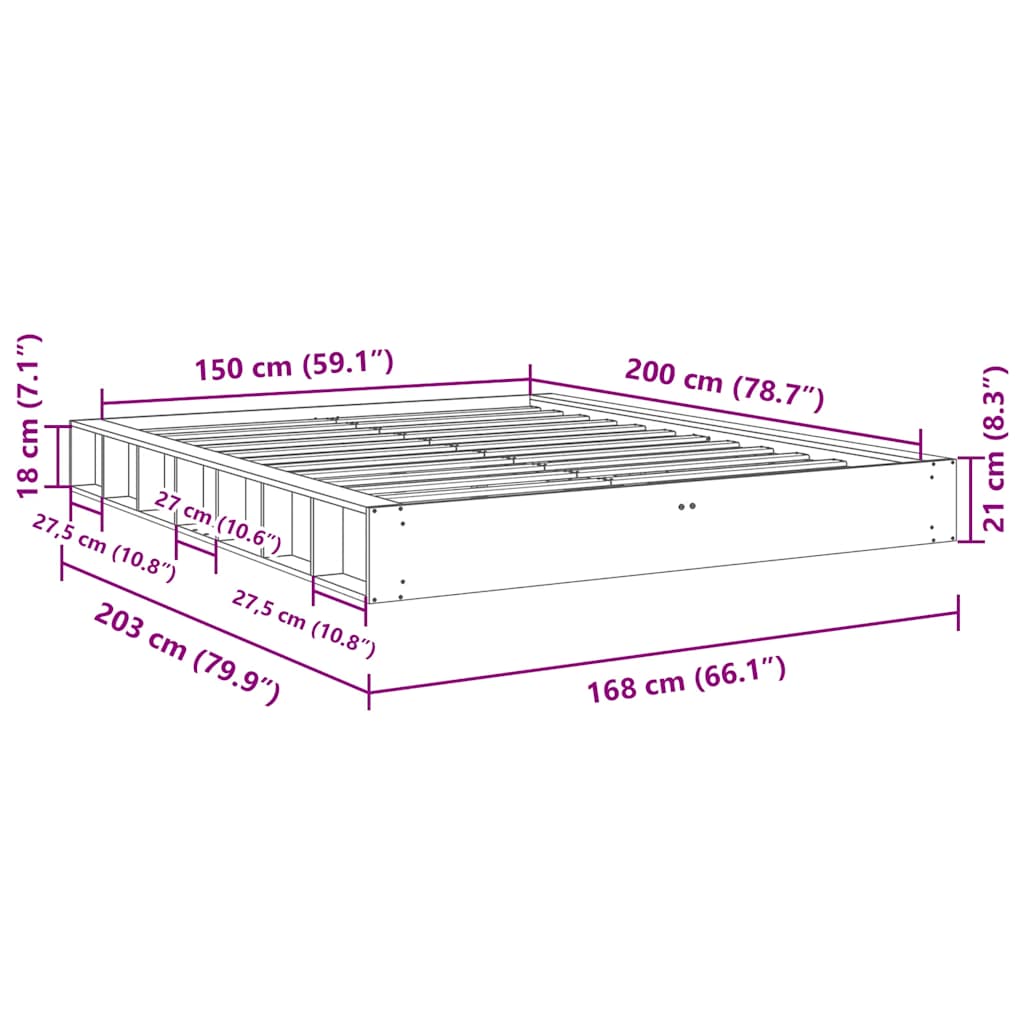 vidaXL Πλαίσιο κρεβατιού χωρίς στρώμα 150x200 cm μασίφ ξύλο δρυς