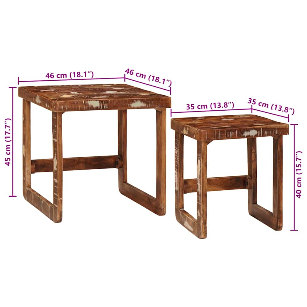 vidaXL Ένθετα τραπέζια 2 pcs 46 x 46 x 45 εκ. Στερεό Ανακτηθέν Ξύλο