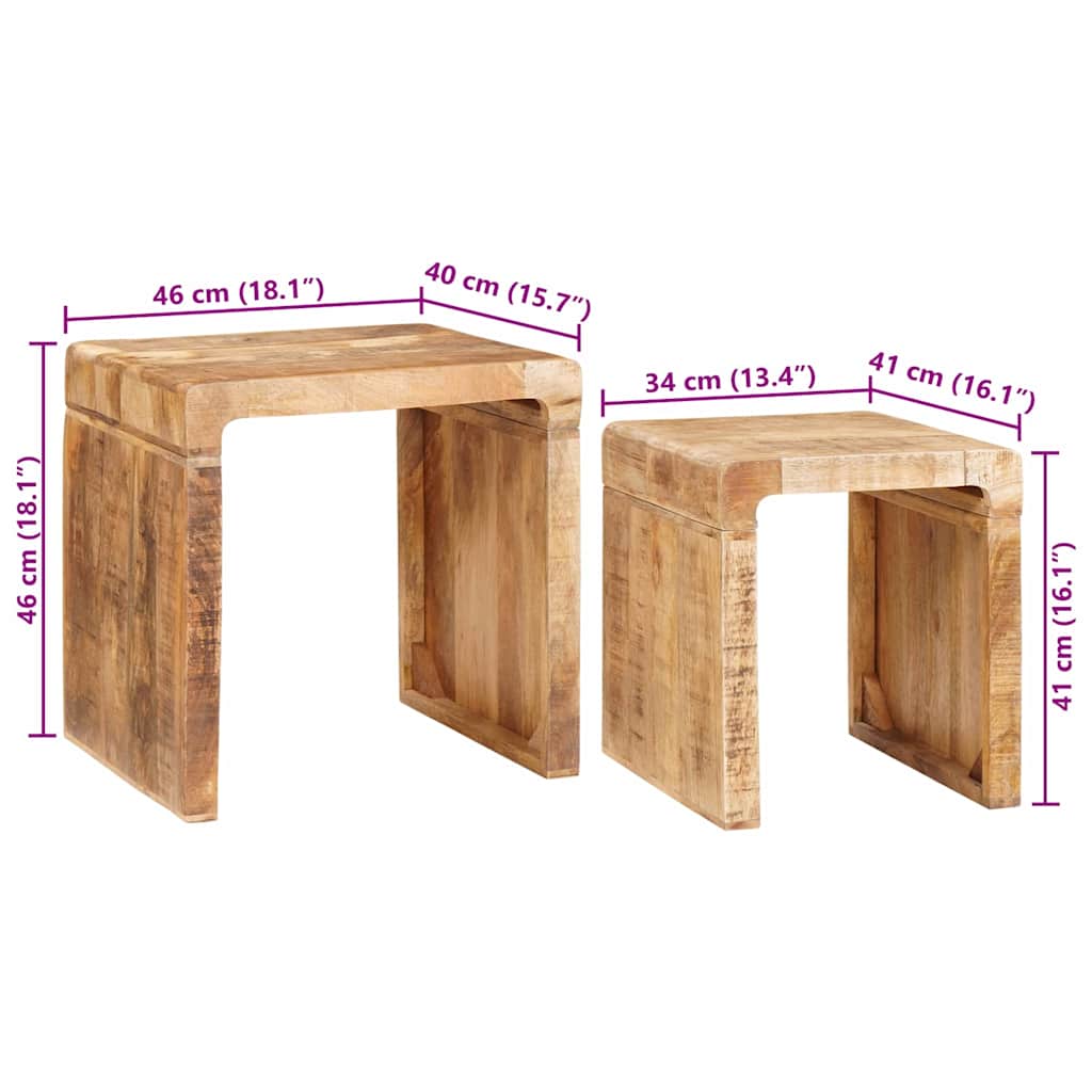 vidaXL Ένθετα τραπέζια 2 τμχ. Καφέ 46 x 40 x 46 εκ. Στερεό ξύλο μάνγκο