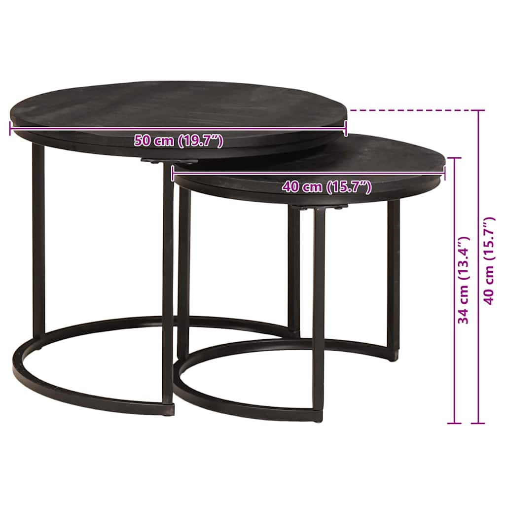 vidaXL Τραπεζάκια Καφέ Στερεών 2 pcs Μασίφ ξύλο μάνγκο και χάλυβας