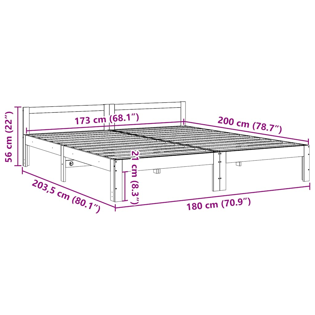 vidaXL Σκελετός Κρεβ. Χωρίς Στρώμα Λευκό 180x200 εκ Μασίφ Πεύκο