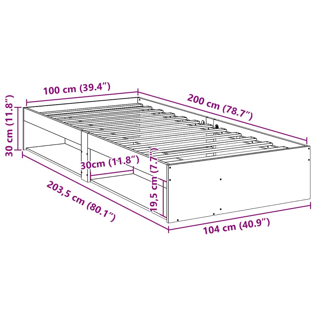 vidaXL Κρεβάτι ημέρας χωρίς στρώμα Λευκό 100x200 cm Στερεό ξύλο πεύκο