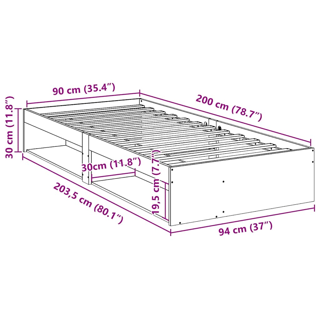 vidaXL Καναπές Κρεβάτι Χωρίς Στρώμα Λευκό 90x200 εκ. Μασίφ Ξύλο Πεύκου