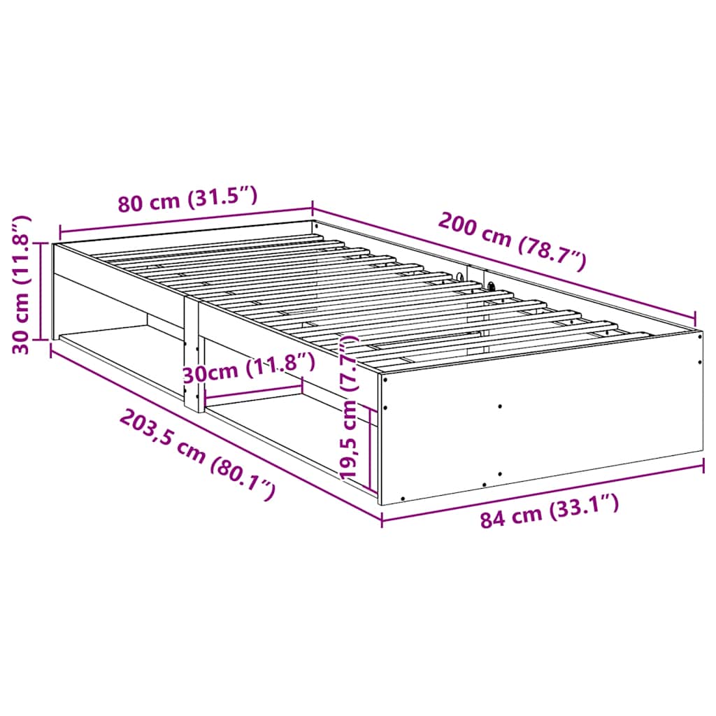 vidaXL Καναπές Κρεβάτι Χωρίς Στρώμα Καφέ 80x200 εκ. Μασίφ Ξύλο Πεύκου