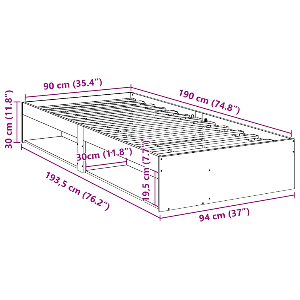 vidaXL Καναπές Κρεβάτι Χωρίς Στρώμα 90x190 εκ. Μασίφ Ξύλο Πεύκου