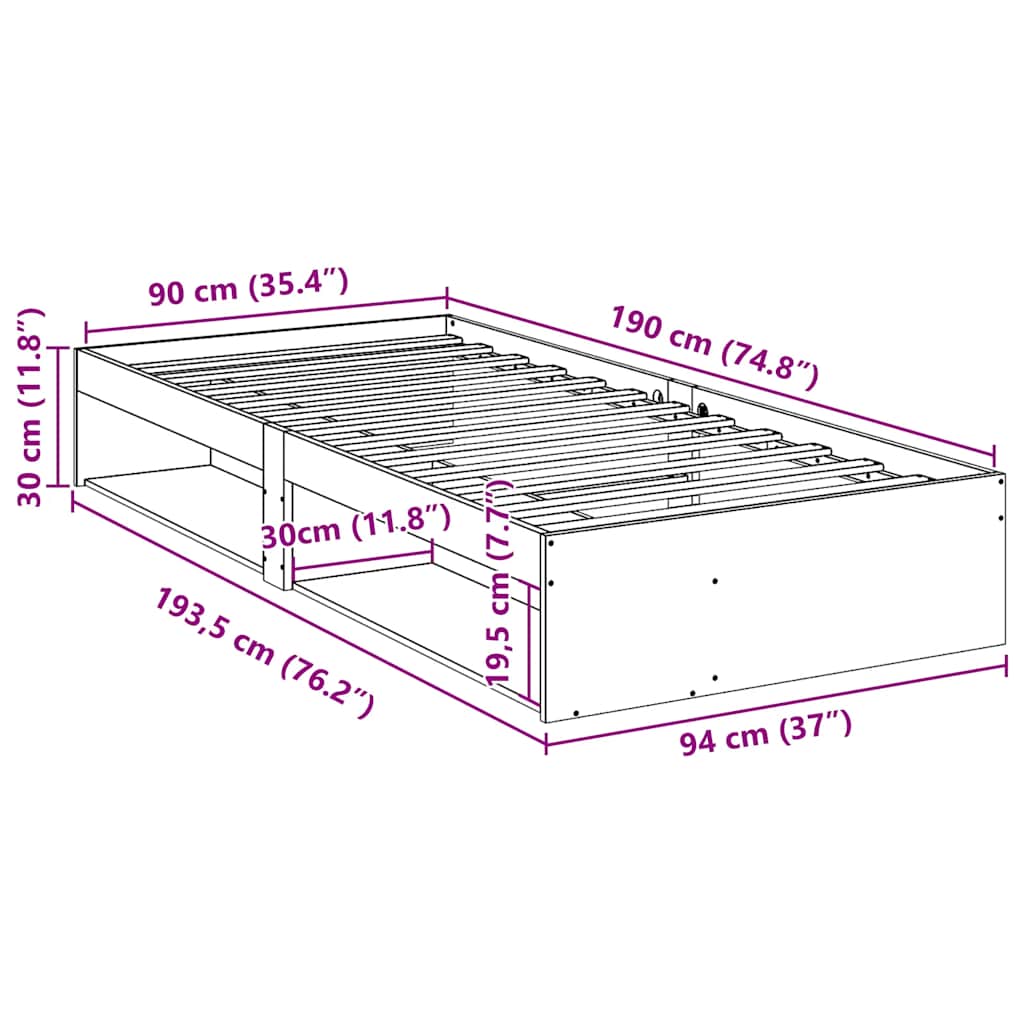 vidaXL Καναπές Κρεβάτι Χωρίς Στρώμα Καφέ 90x190 εκ. Μασίφ Ξύλο Πεύκου