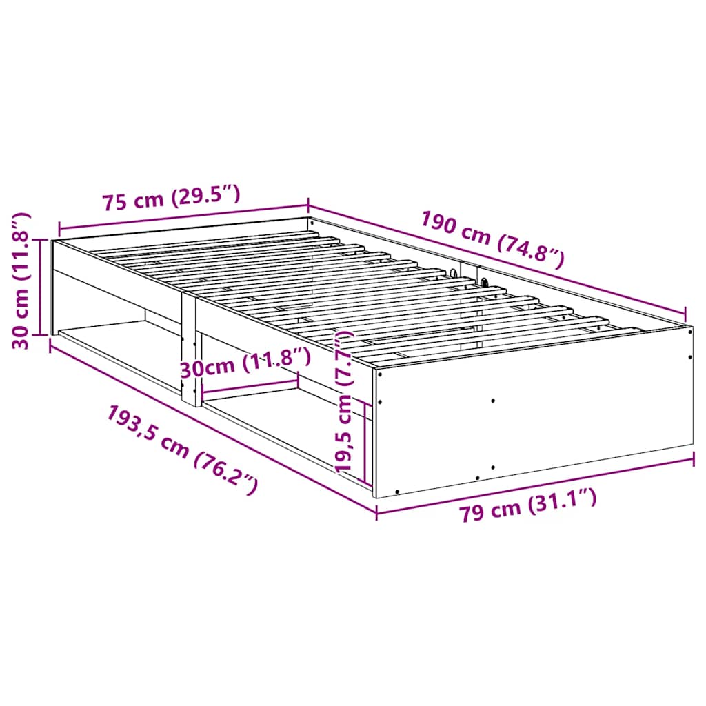 vidaXL Κρεβάτι ημέρας χωρίς στρώμα 75x190 cm Στερεό ξύλο πεύκο