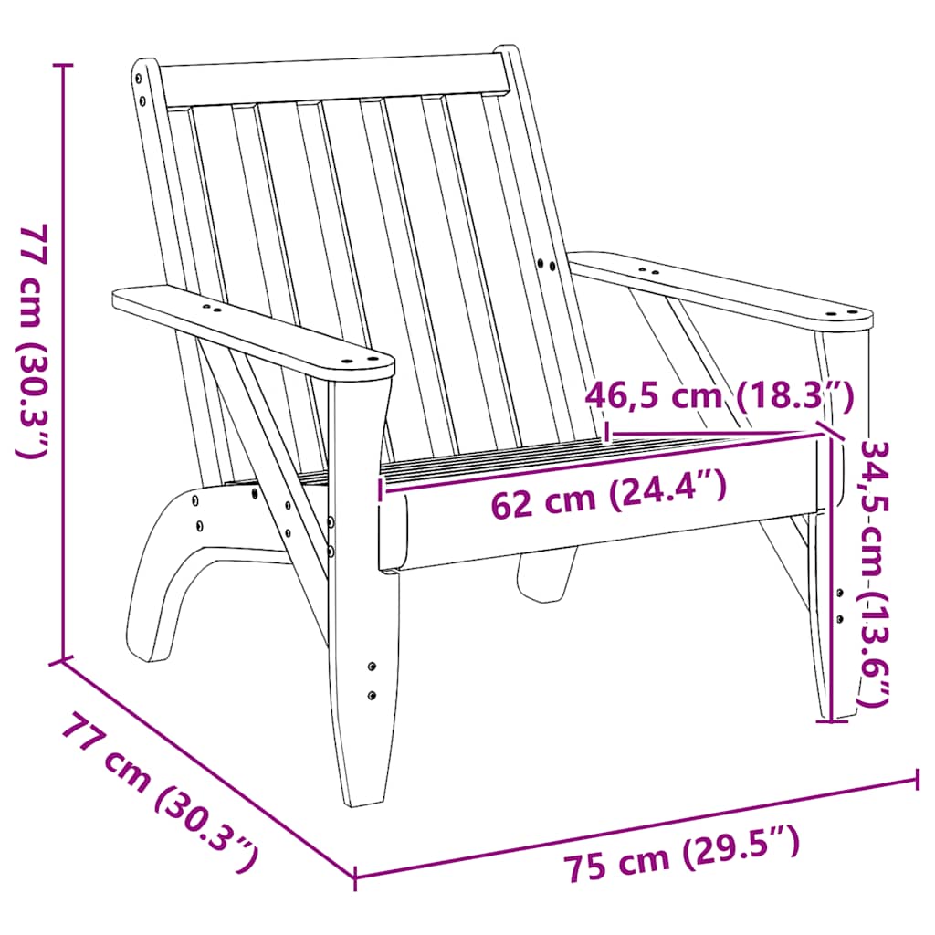 vidaXL Καρέκλα κήπου Adirondack Λευκό 75x77x77 cm Στερεό ξύλο πεύκο