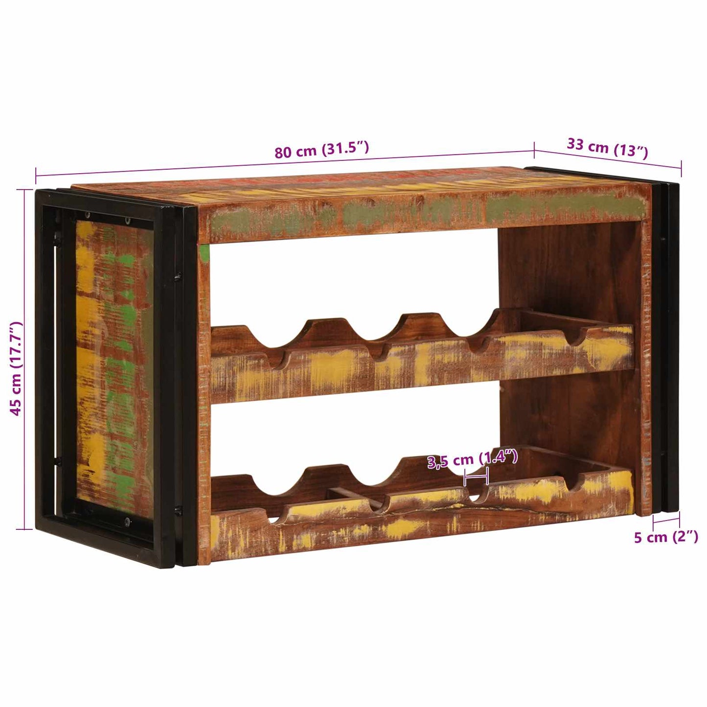 vidaXL Ράφι Κρασιού Καφέ 100 x 45 x 33 εκ Στερεό ανακτημένο ξύλο