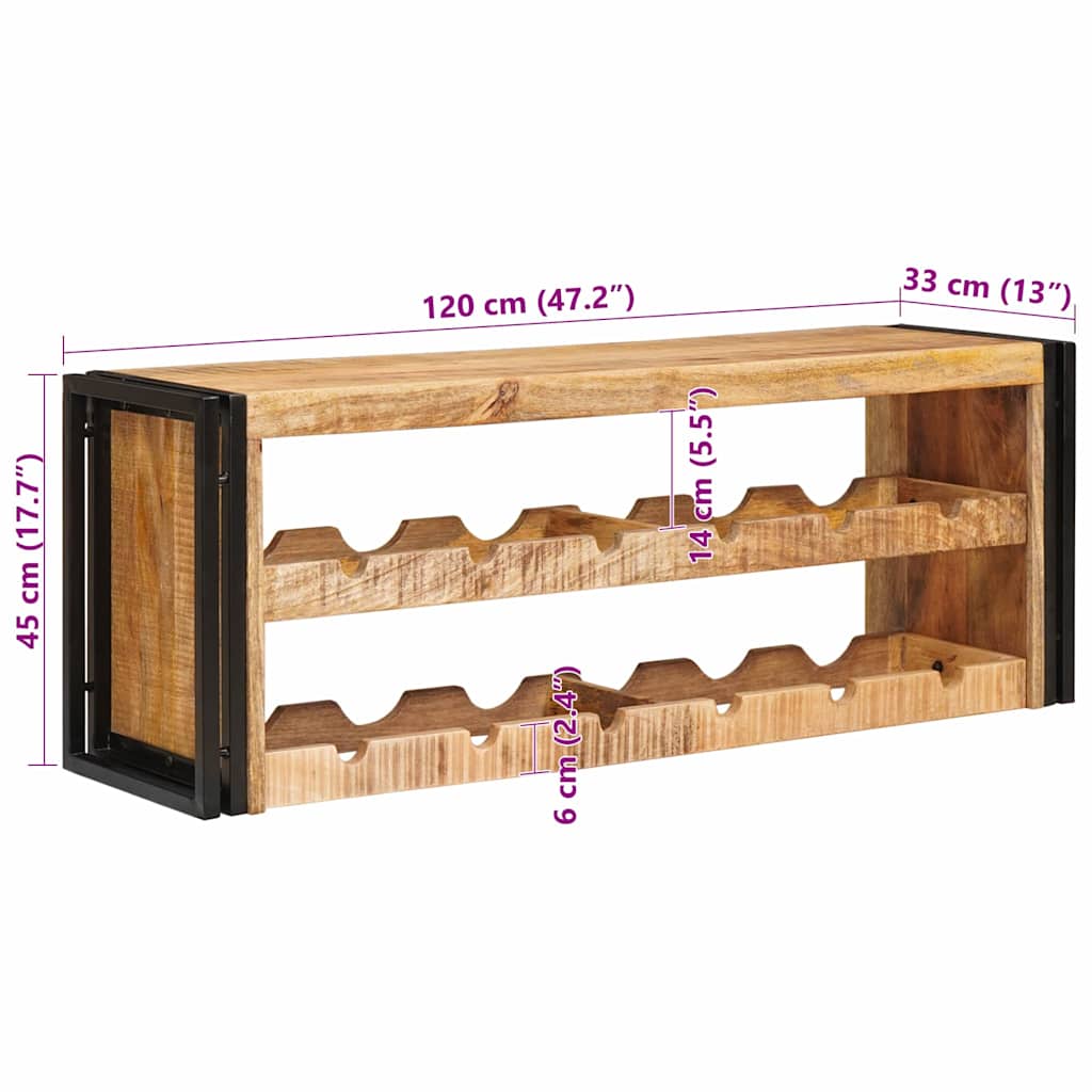 vidaXL Ράφι Κρασιού Καφέ 100 x 45 x 33 εκ Σταθερό Χοντρό Ξύλο Μάνγκο