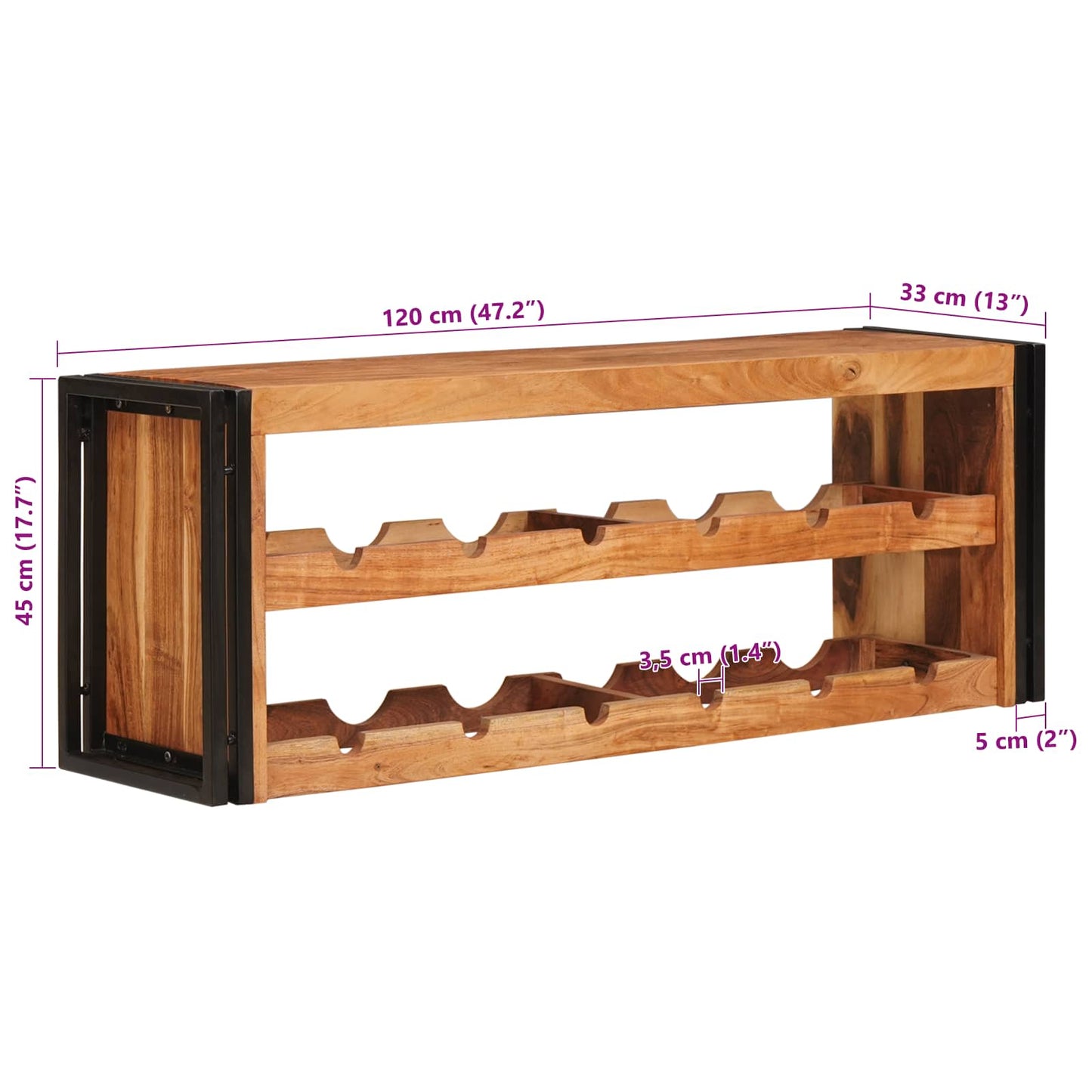 vidaXL Ράφι Κρασιού Καφέ 120 x 45 x 33 εκ Στερεό Ξύλο Ακακίας