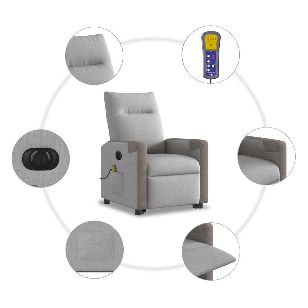 vidaXL Ηλεκτρική όρθια πολυθρόνα μασάζ Ύφασμα Γκρι σύννεφο