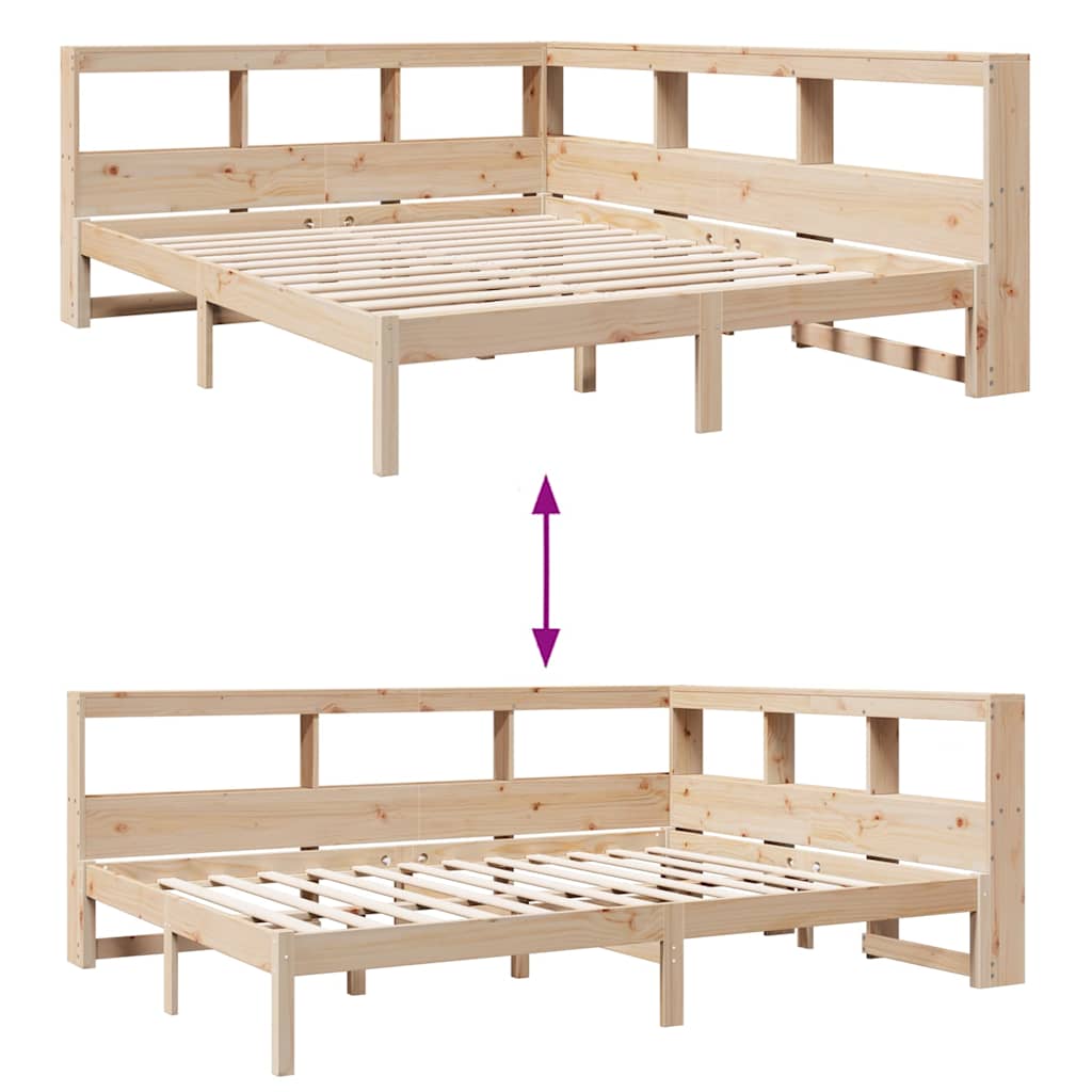 vidaXL Κρεβάτι Βιβλιοθήκη Χωρίς Στρώμα 150x200 εκ Μασίφ Ξύλο Πεύκου