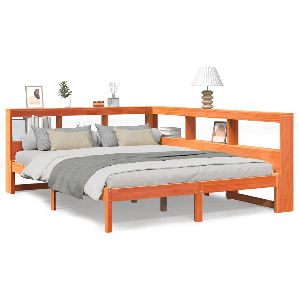 vidaXL Κρεβάτι Βιβλιοθήκη Χωρίς Στρώμα 140x190 εκ Μασίφ Ξύλο Πεύκου