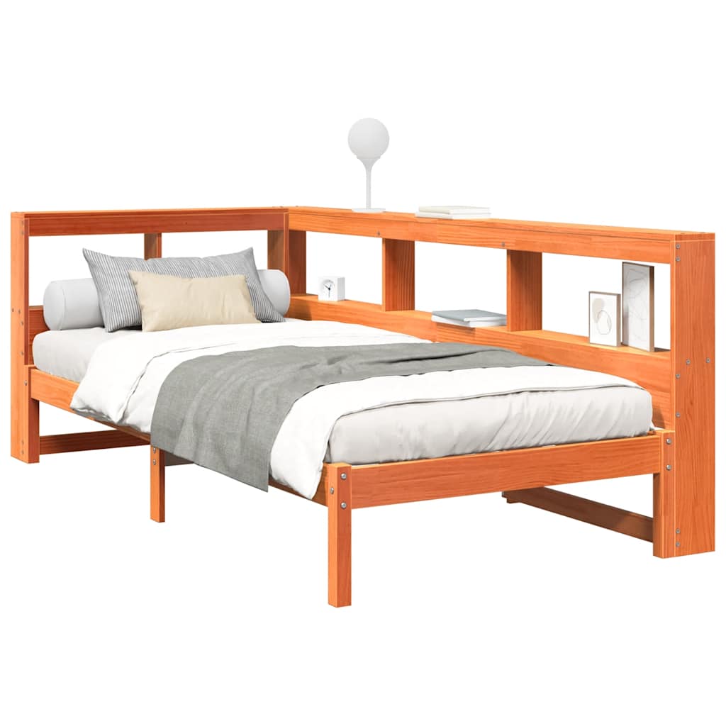 vidaXL Κρεβάτι Βιβλιοθήκη Χωρίς Στρώμα 75x190 εκ Μασίφ Ξύλο Πεύκου