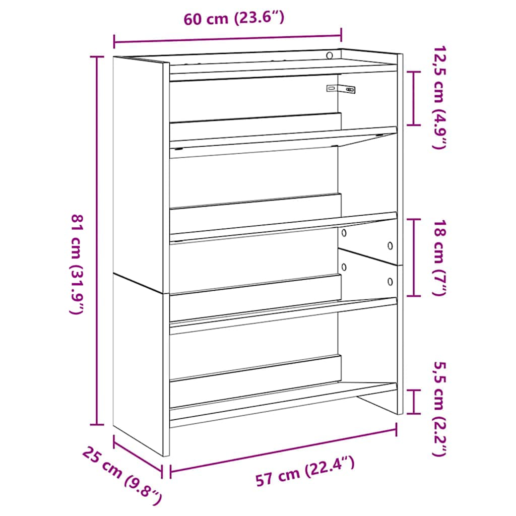 Ράφι παπουτσιών vidaXL Sonoma Oak 60x25x81 cm Κατασκευασμένο ξύλο