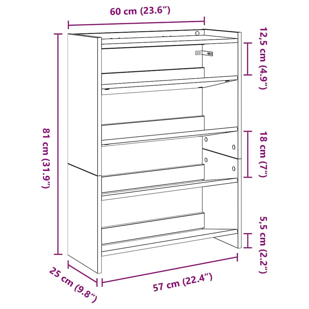 Ράφι παπουτσιών vidaXL Γκρι Sonoma 60x25x81 cm Κατασκευασμένο ξύλο