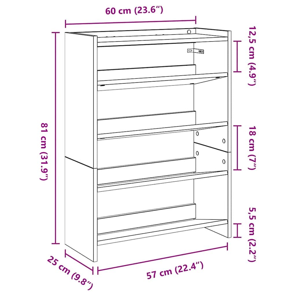 Ράφι παπουτσιών vidaXL Παλιό ξύλο 60x25x81 cm Κατασκευασμένο ξύλο
