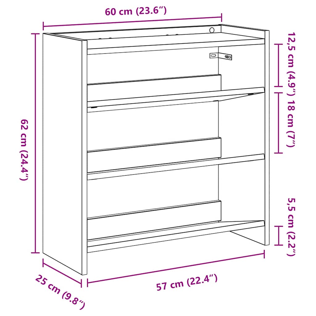 Ράφι παπουτσιών vidaXL Artisan Oak 60x25x62 cm Κατασκευασμένο ξύλο
