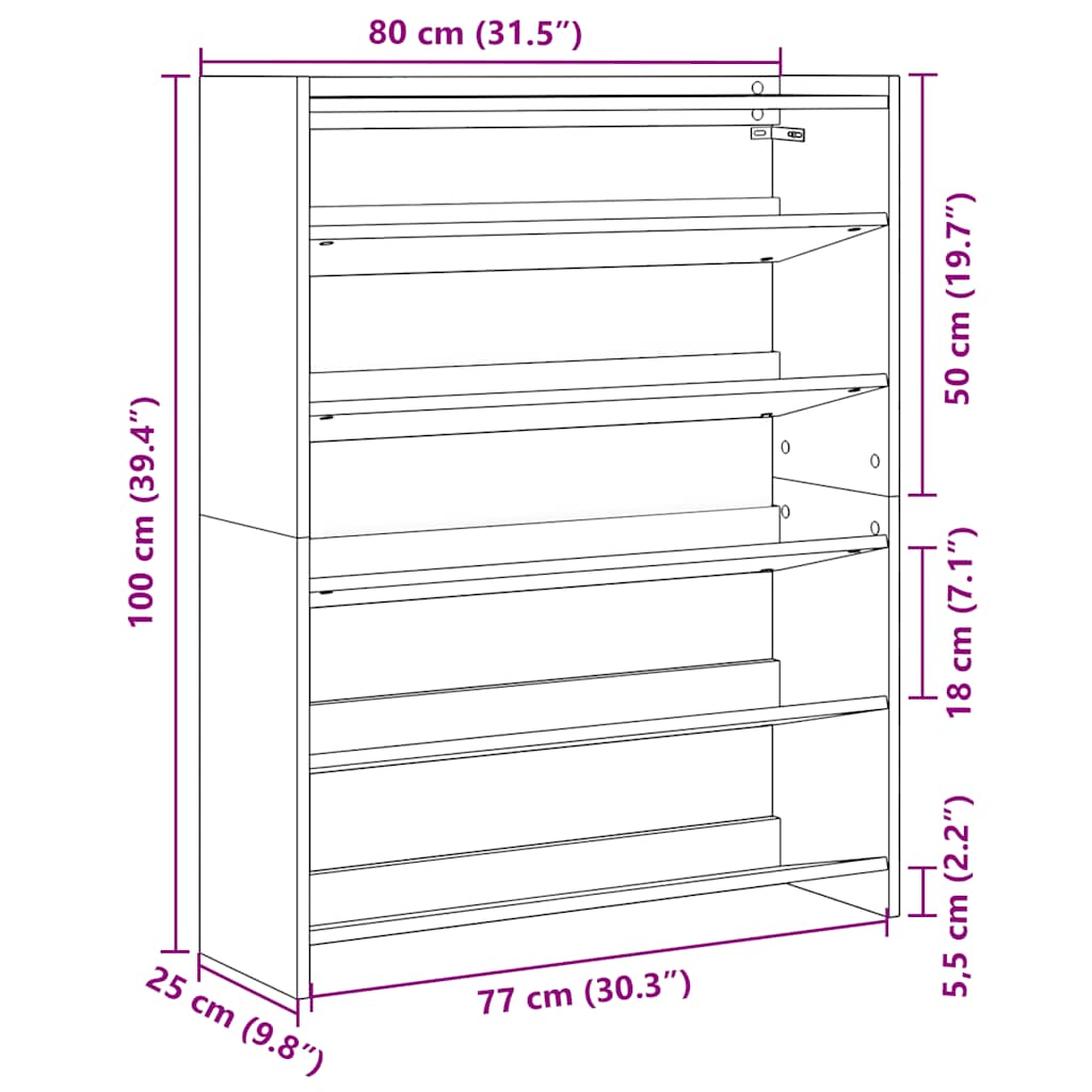 Ράφι παπουτσιών vidaXL Γκρι Sonoma 80x25x100 cm Κατασκευασμένο ξύλο