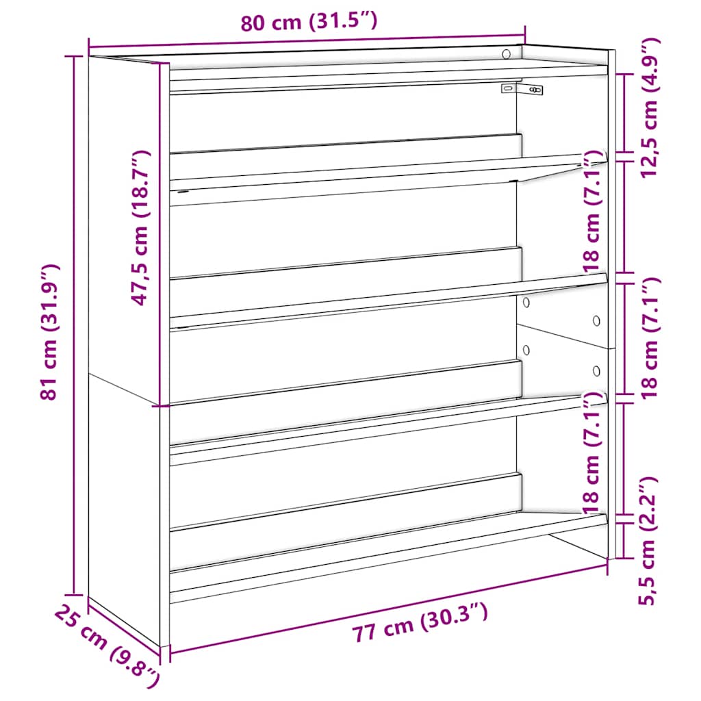 vidaXL Ράφι παπουτσιών καφέ δρυς 80x25x81 cm Κατασκευασμένο ξύλο