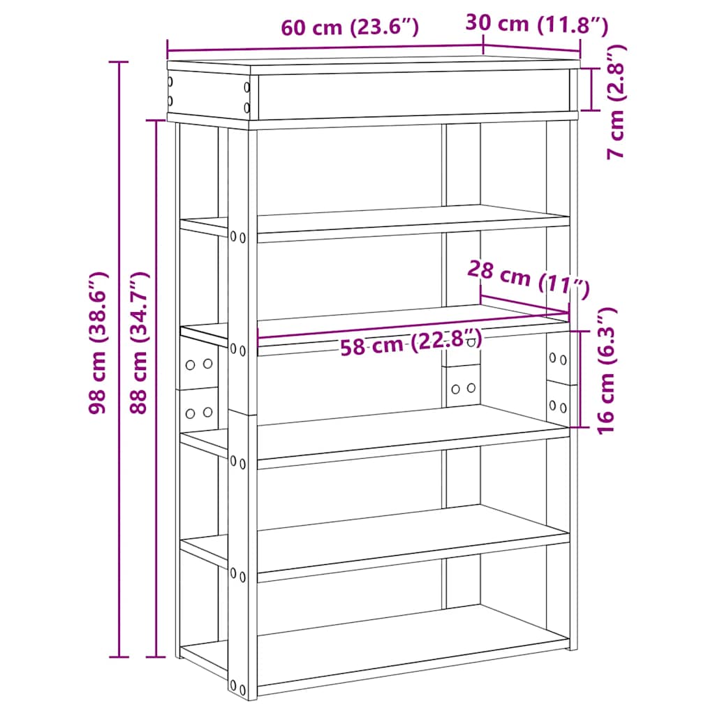 Ράφι παπουτσιών vidaXL Γκρι Sonoma 60x30x98 cm Κατασκευασμένο ξύλο