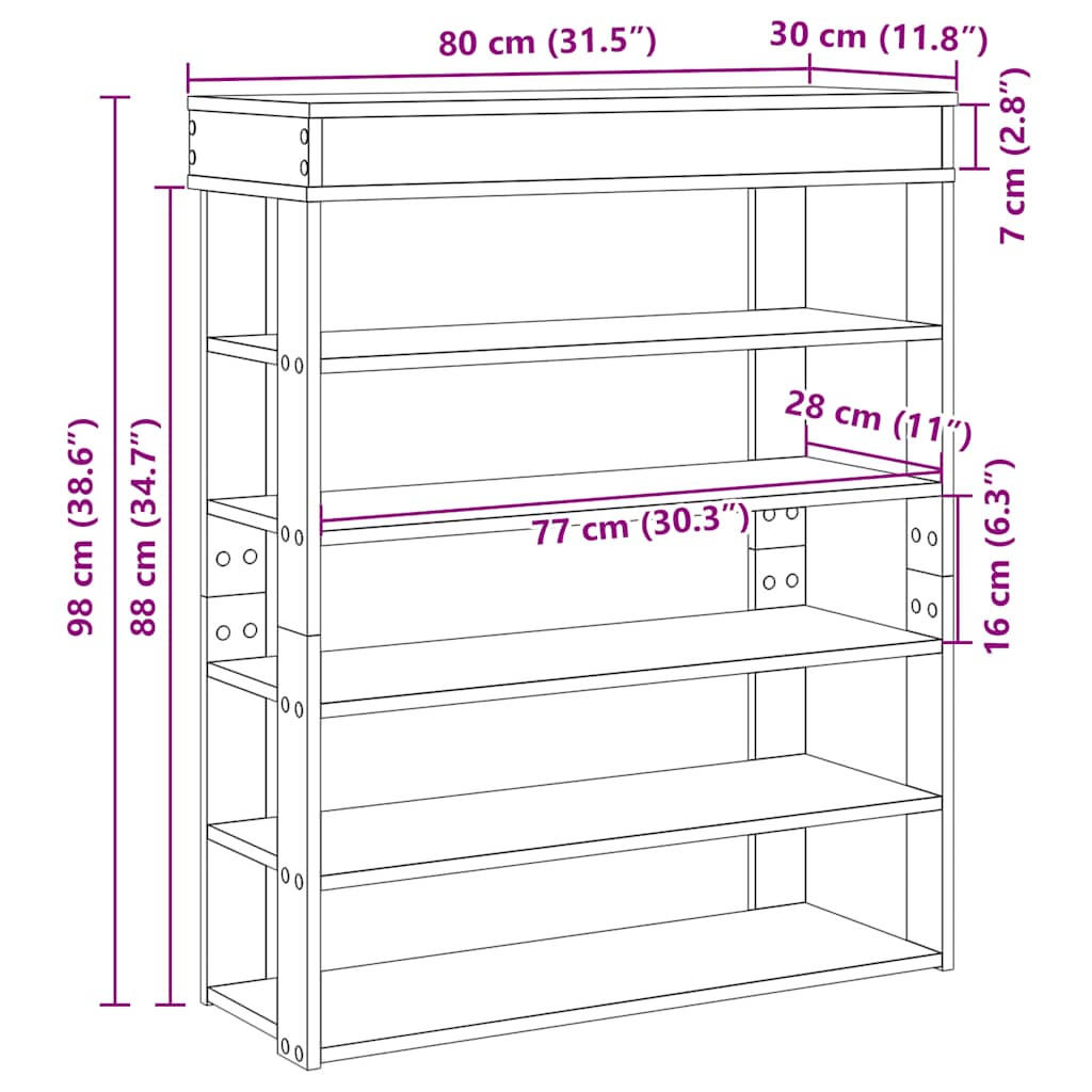vidaXL Ράφι παπουτσιών καφέ δρυς 80x30x98 cm Κατασκευασμένο ξύλο