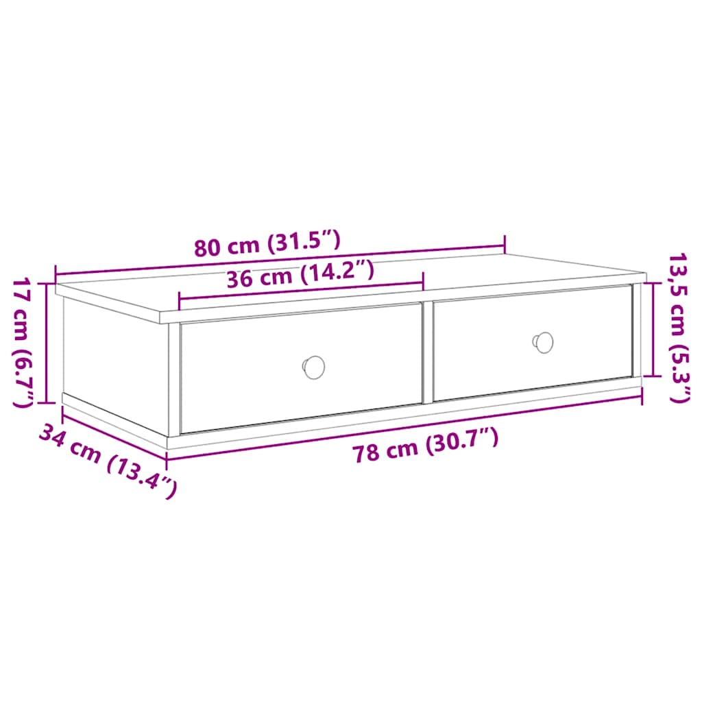 vidaXL Ράφι τοίχου με συρτάρια Λευκό 80x34x17 cm Κατασκευασμένο ξύλο