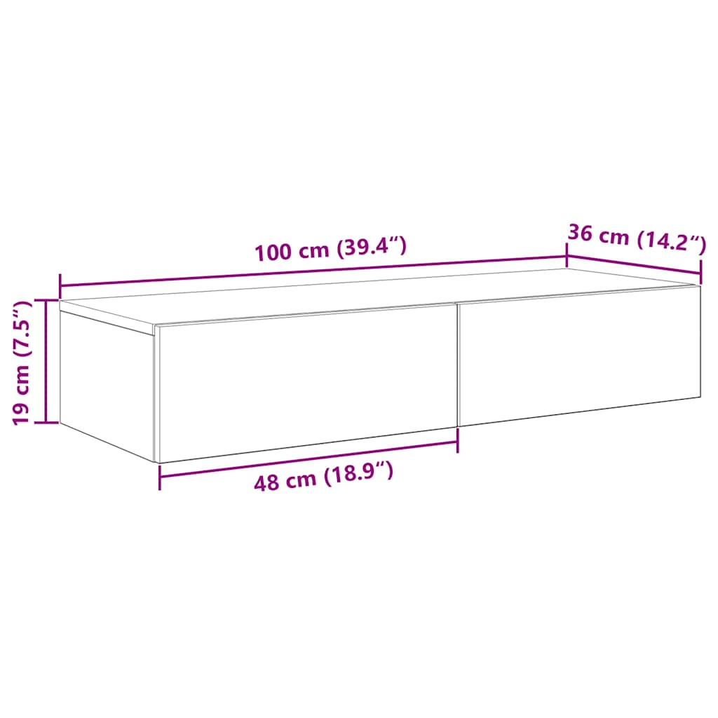 vidaXL Ράφι τοίχου με συρτάρια Λευκό 100x36x19 cm Κατασκευασμένο ξύλο