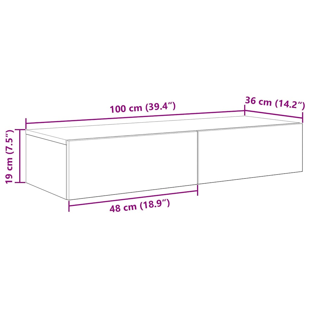 vidaXL Ράφι τοίχου με συρτάρια Μαύρο 100x36x19 cm Κατασκευασμένο ξύλο