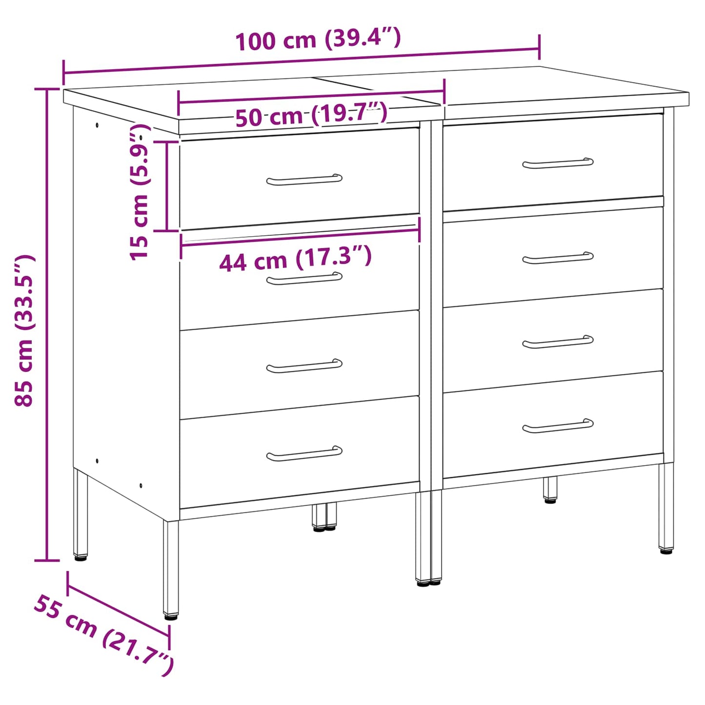 vidaXL Ντουλάπα Εργασίας 2 τεμ. Μαύρο και Γκρι 100 x 55 x 85 εκ.