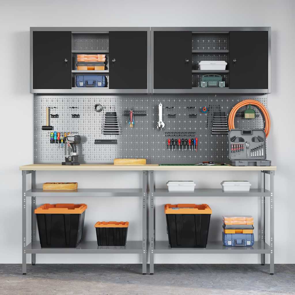 vidaXL Σετ πάγκου εργασίας με ράφι 8 pcs Γκρι 200 x 55 x 200 εκ Ατσάλι