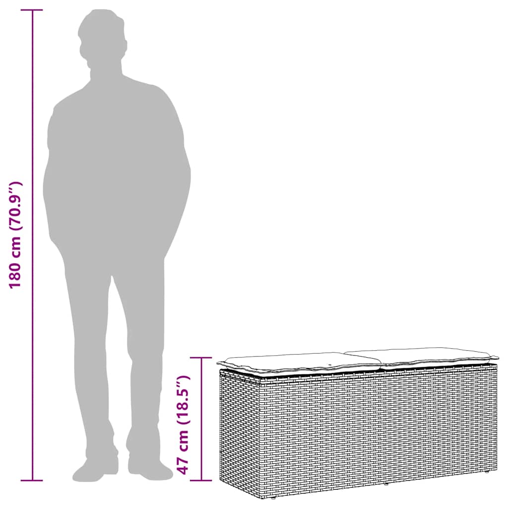vidaXL Πάγκος κήπου με μαξιλάρι Μαύρο 110x40x44 cm Poly Rattan
