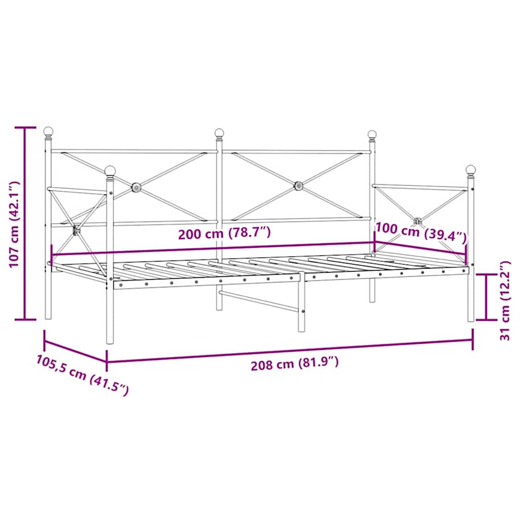 vidaXL Κρεβάτι ημέρας χωρίς στρώμα Λευκό 100x200 cm Ατσάλι