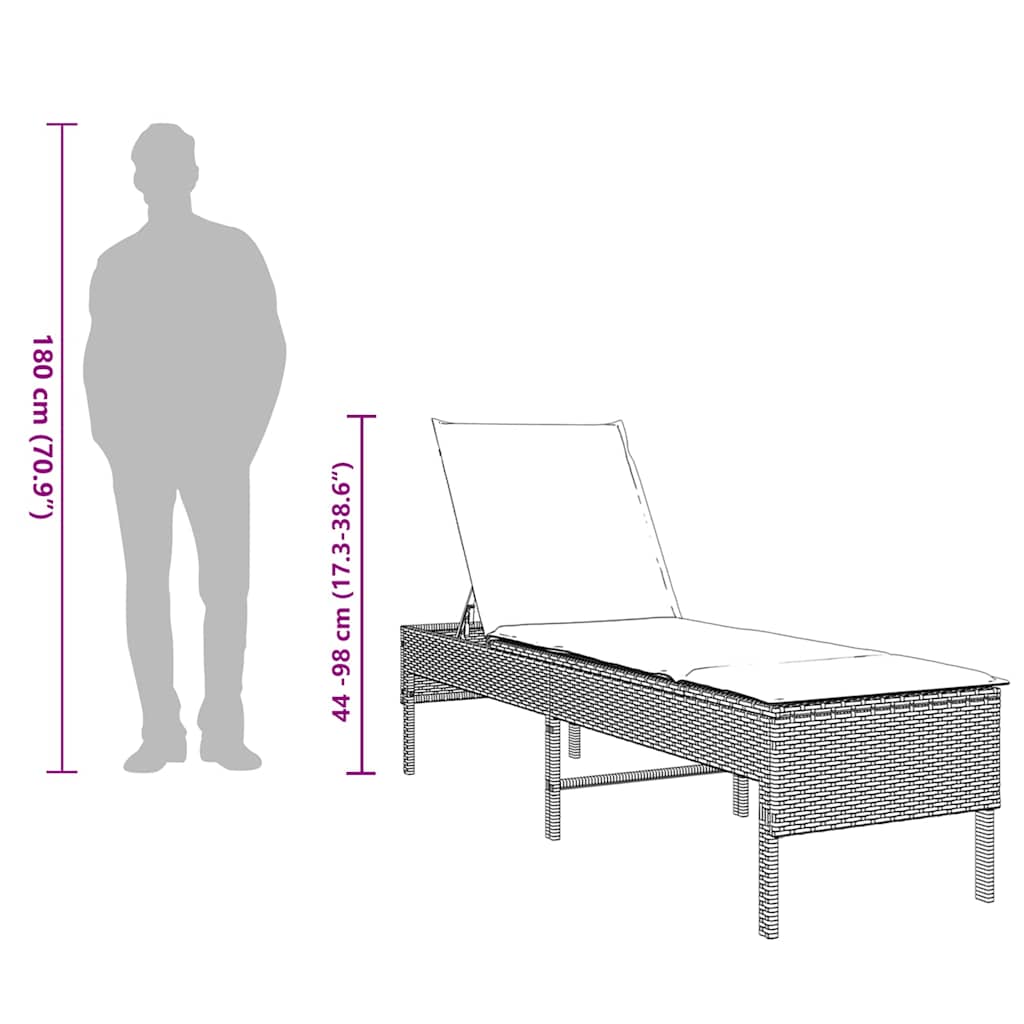 vidaXL Ξαπλώστρα με Μαξιλάρι Μαύρη 55x200x44 εκ. από Συνθετικό Ρατάν