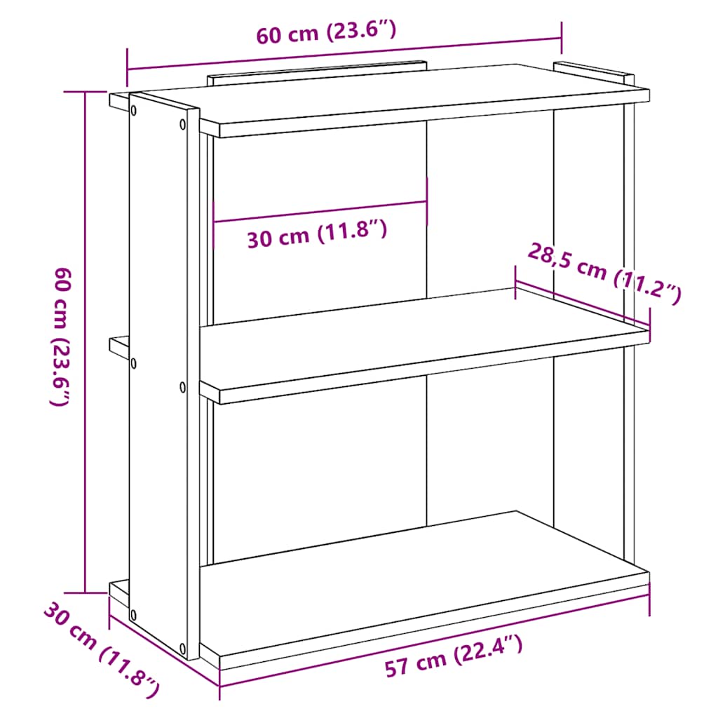 vidaXL Βιβλιοθήκη 3 επιπέδων Δρυς τεχνίτης 60x30x60 cm