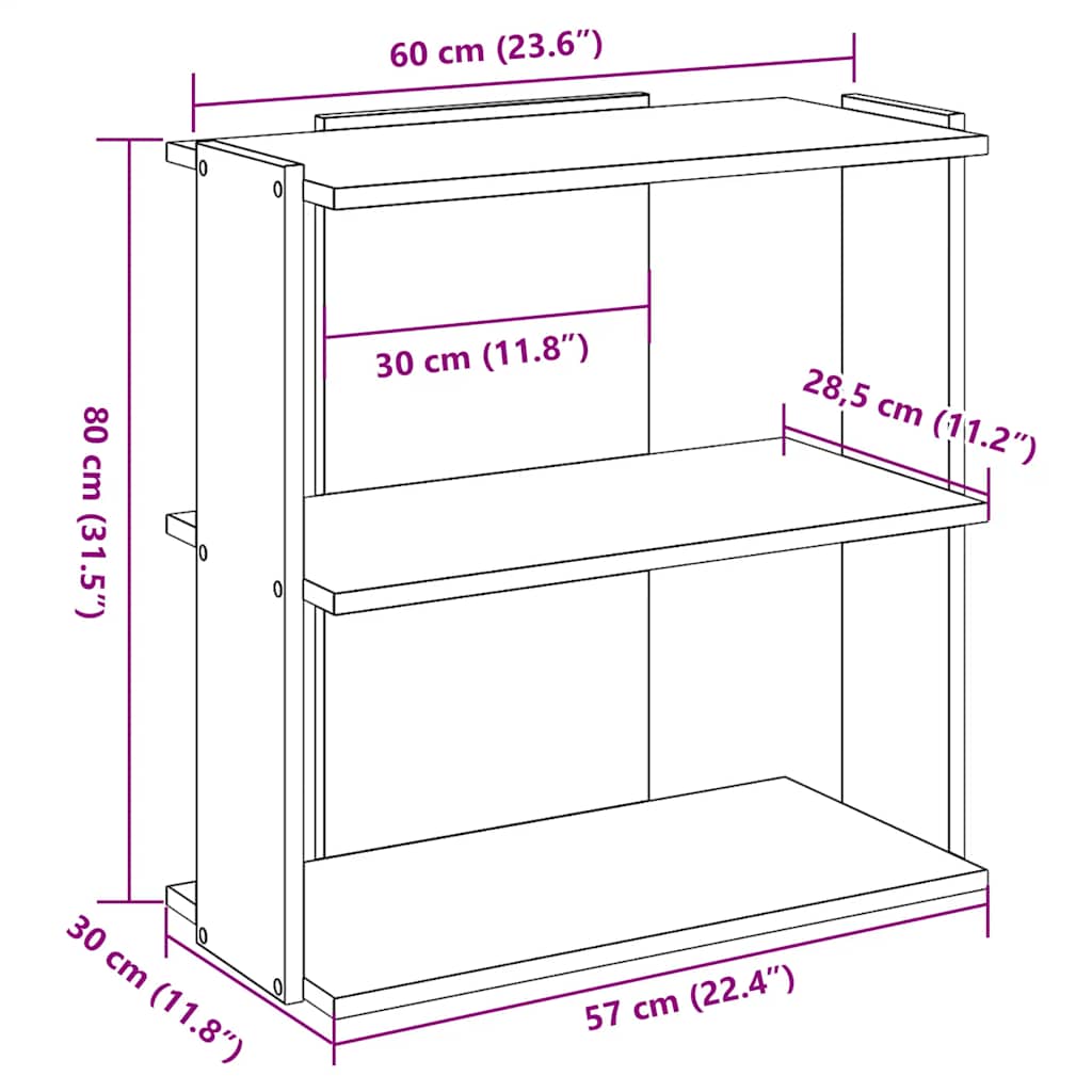 vidaXL Βιβλιοθήκη 3 επιπέδων Λευκό 60x30x80 cm Ξύλινη κατασκευή