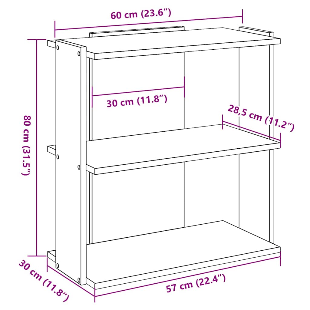 vidaXL Βιβλιοθήκη 3 Επιπέδων Καπνιστή Δρυς 60x30x80 εκ. Επεξεργ. Ξύλο