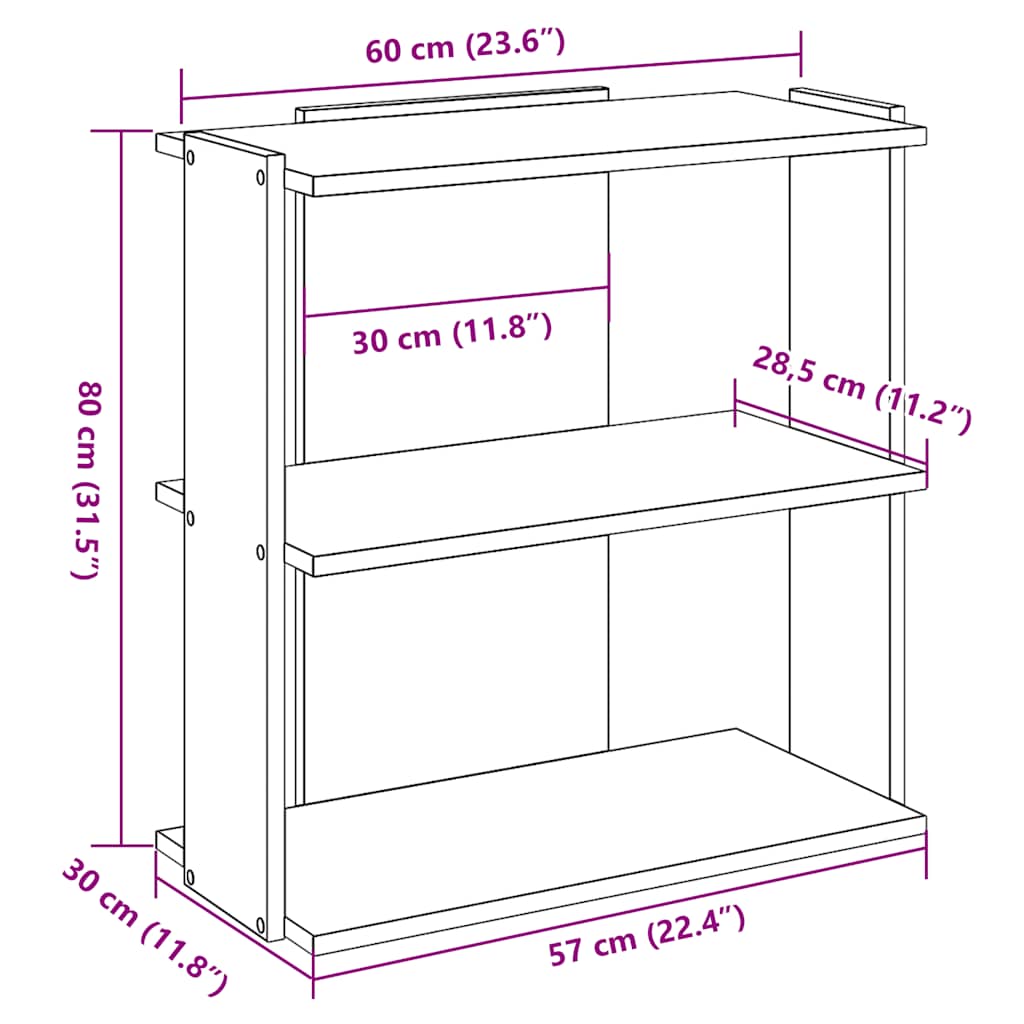 vidaXL Βιβλιοθήκη 3 Επιπέδων Καφέ Δρυς 60x30x80 εκ. Επεξεργ. Ξύλο