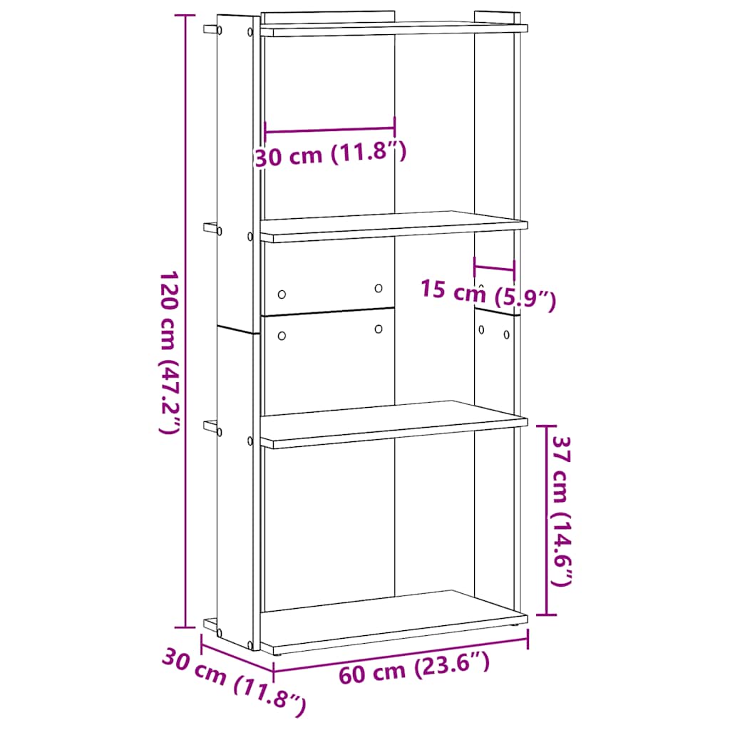 vidaXL Βιβλιοθήκη 3 Επιπέδων Μαύρη 60x30x120 εκ. Επεξεργασμένο Ξύλο