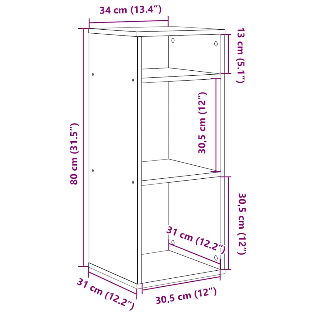 vidaXL Βιβλιοθήκη Γκρι του Σκυροδέματος 34x31x80 εκ. Επεξ. Ξύλο