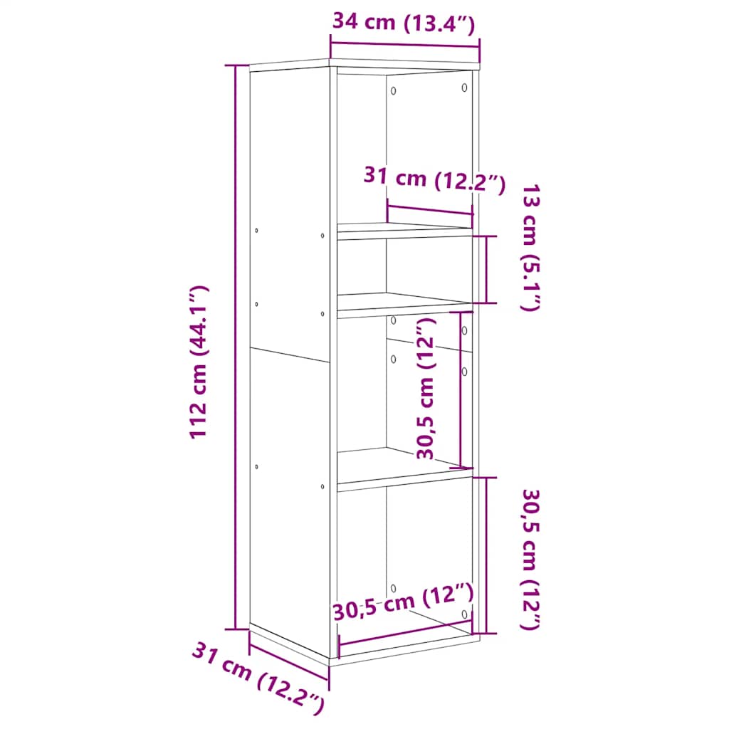 vidaXL Βιβλιοθήκη Παλαιό Ξύλο 34x31x112 εκ. Επεξεργ. Ξύλο