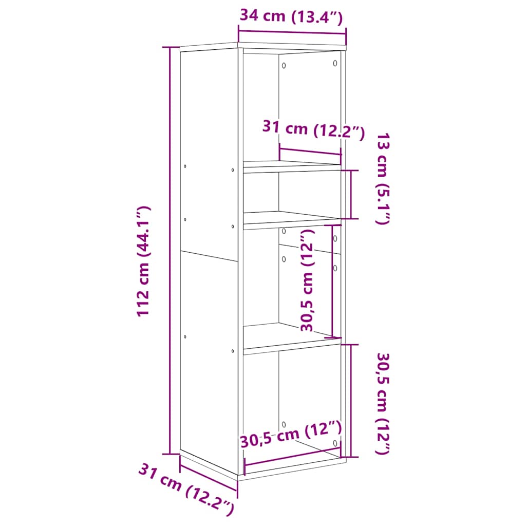 vidaXL Βιβλιοθήκη Χρώμα Sonoma Δρυς 34x31x112 εκ. Επεξεργασμένο Ξύλο