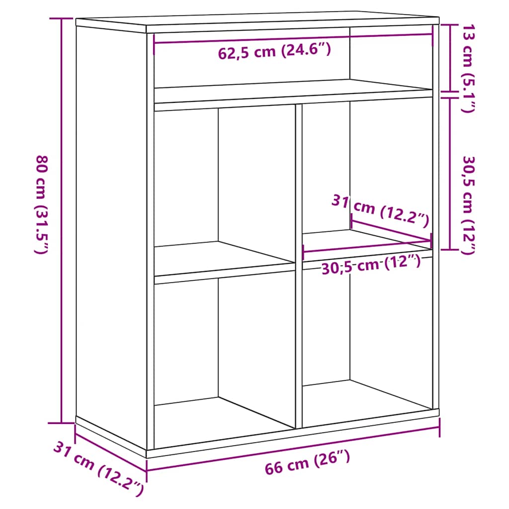 vidaXL Βιβλιοθήκη Αρτισιανή Δρυς 66x31x80 εκ. Επεξεργ. Ξύλο