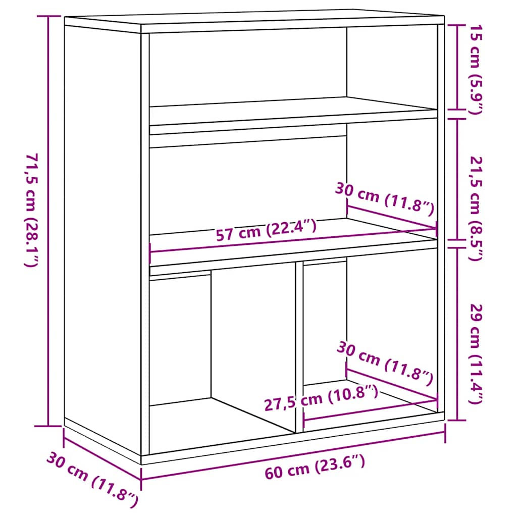 vidaXL Βιβλιοθήκη Παλαιό Ξύλο 60x30x71,5 εκ. Επεξεργ. Ξύλο